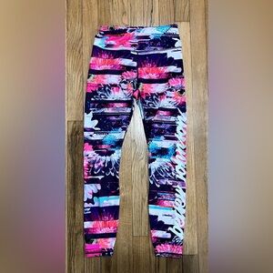 Betsey Johnson Performance Floral Leggings Multicolor Bold Print Logo